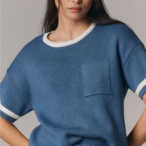 Maeve crew neck boxy Short-Sleeve Knit Sweater with Contrast Trim